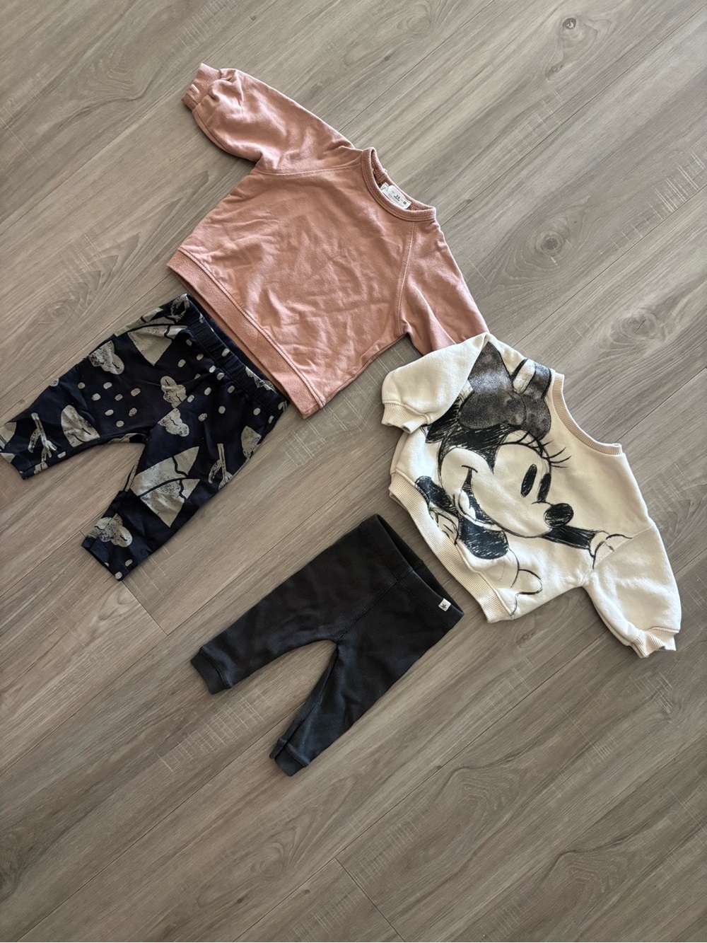 Zara Baby Girls Pink Sweatshirt & Minnie Mouse Cream Top Outfits Bundle
